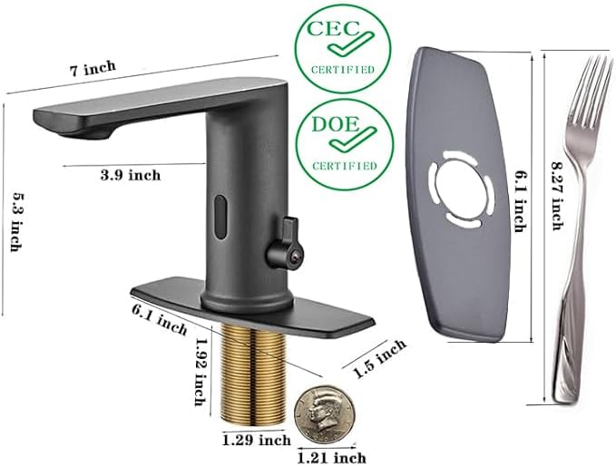 DIY No Drill Gunmetal Gray Sink Faucet with Hole Cover,Touchless Bathroom Faucet Automatic with Motion Sensor for Hygiene.Meets CEC WaterSense Standards.