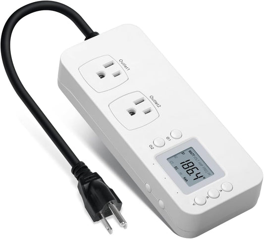 Electricity Usage Monitor, Briidea Power Consumption Watt Voltage Amp Meter Tester with 2 Outlets Electricity Analyzer Monitoring Device for Energy Saving, White