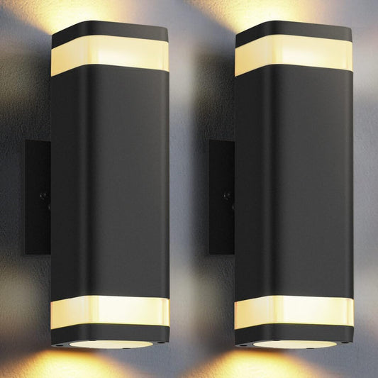 SHIMR Dusk to Dawn Outdoor Wall Light with Sensor 2 Pack, Waterproof Up and Down Outdoor Sconce Lights, Modern Black Aluminum Exterior Lighting Fixtures for Porch Patio Garage, LED Bulbs Included
