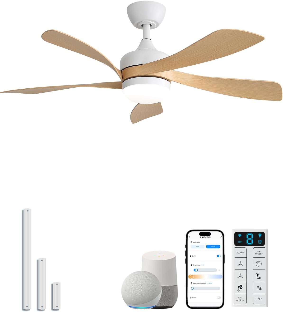 Sofucor 45" Smart Ceiling Fan, Outdoor Modern Ceiling Fans with Lights and Remote, Works with Alexa/Google/App, 3-Color Light 6-Speed Timing Reversible DC Motor for Living Room Bedroom Patio