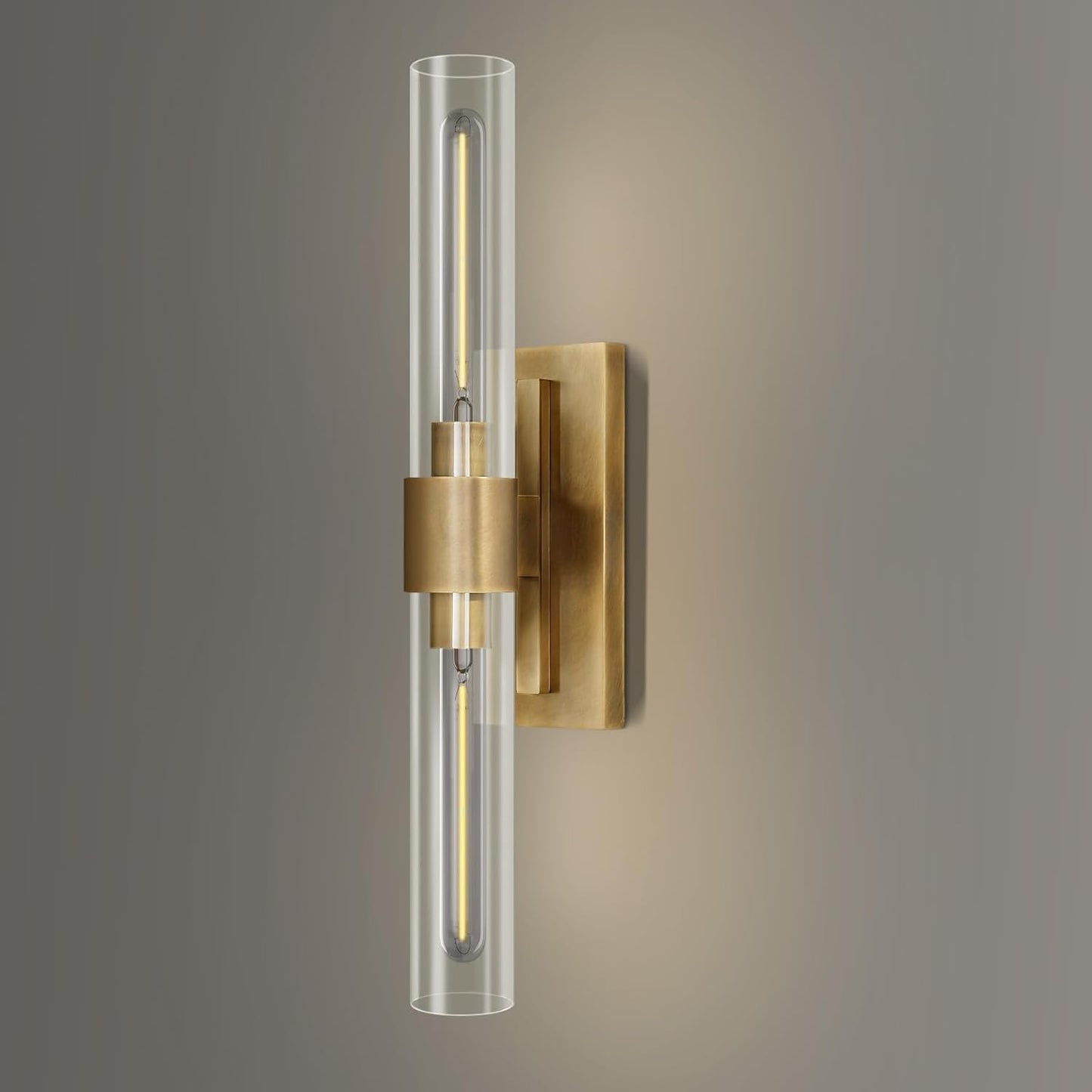 YUYI Wall Sconce, 22.8'' Brass Sconce Wall Lighting, Gold Bathroom Wall Light Fixture with Clear Glass Shade, Indoor Wall Sconce for Bathroom Vanity, Living Room, Bedroom, Hallway, Fireplace