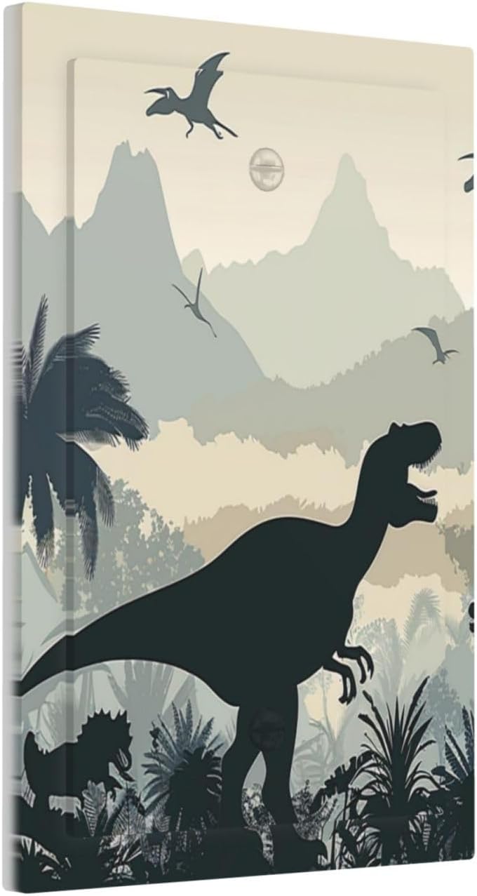 Light Switch Cover Plate Prehistoric World Dinosaur Cartoon Fores 1 Gang No Device Blank Electrical Wall Plates Faceplate Decorative Switch Plate for Kids Room Nursery Decor
