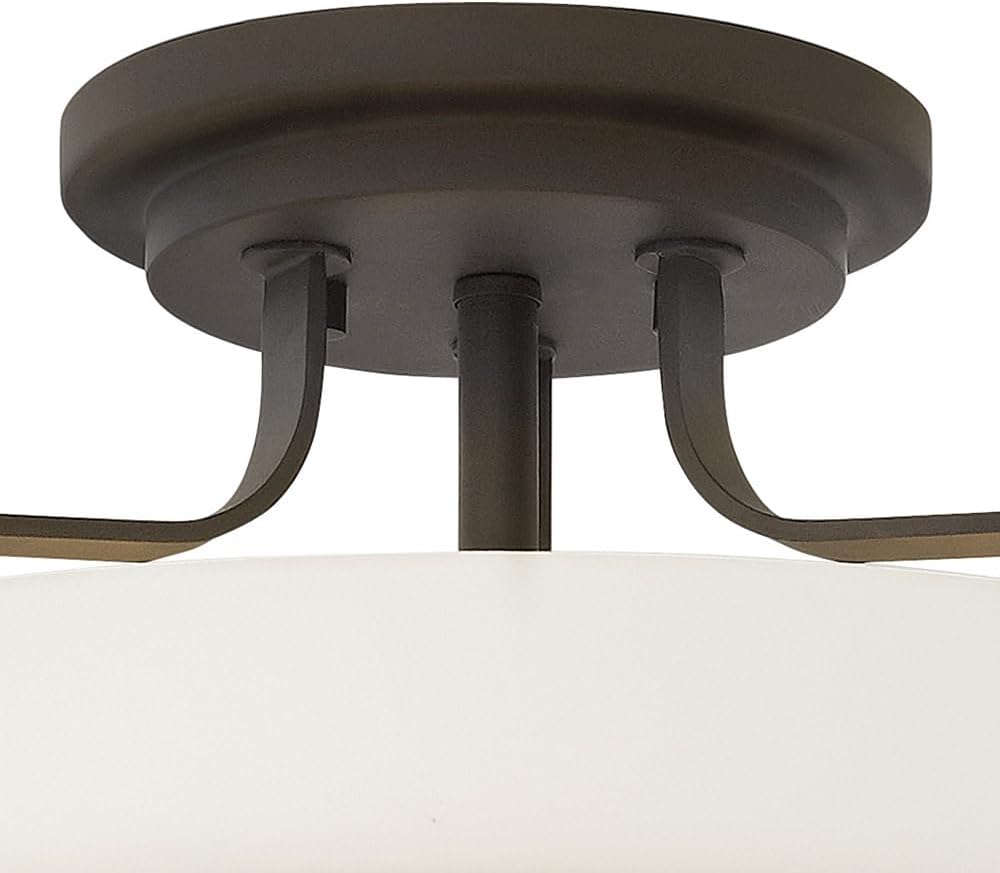 Hinkley Harper 3643OZ Large Semi-Flush Ceiling Light - Sleek, Retro Style - Oil Rubbed Bronze + Etched Opal Glass