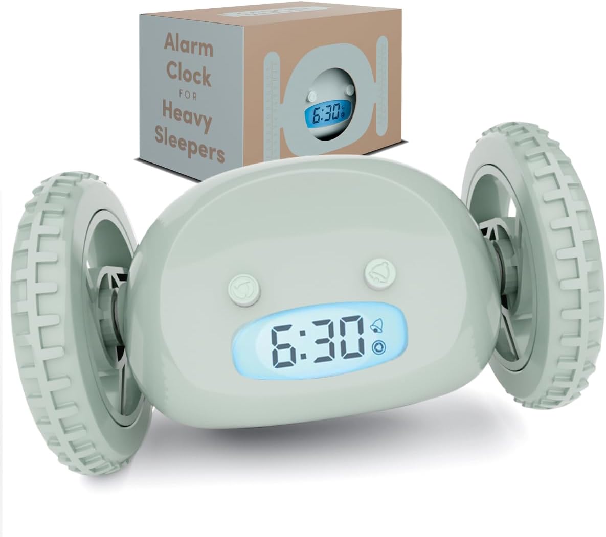 CLOCKY Extra Loud Alarm Clock for Heavy Sleepers on Wheels Rolls Runs Away Vibrating, Easy to Set Super Smart Snooze Digital Bed Shaker Alarm Clock Funny Gift for Adults Kids Teens Bedrooms (Sage)