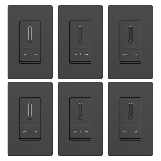 ELEGRP Slide Dimmer Switch for Dimmable LED, CFL and Incandescent Light Lamp Bulbs, Single Pole or 3-Way, Full Control with Preset, Rocker Paddle, Wall Plate Included, UL Listed (6 Pack, Matte Black)