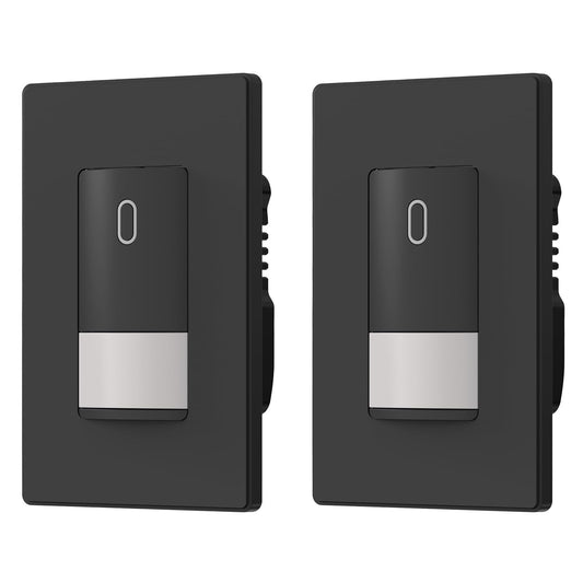 ELEGRP Matte Black Single Pole Occupancy Motion Sensor Light Switch, Need Neutral Wire, 120° Sensor Coverage PIR Infrared Motion Activated, for CFL/LED/MLV/INC/HAL/Fan, UL,2 Pack