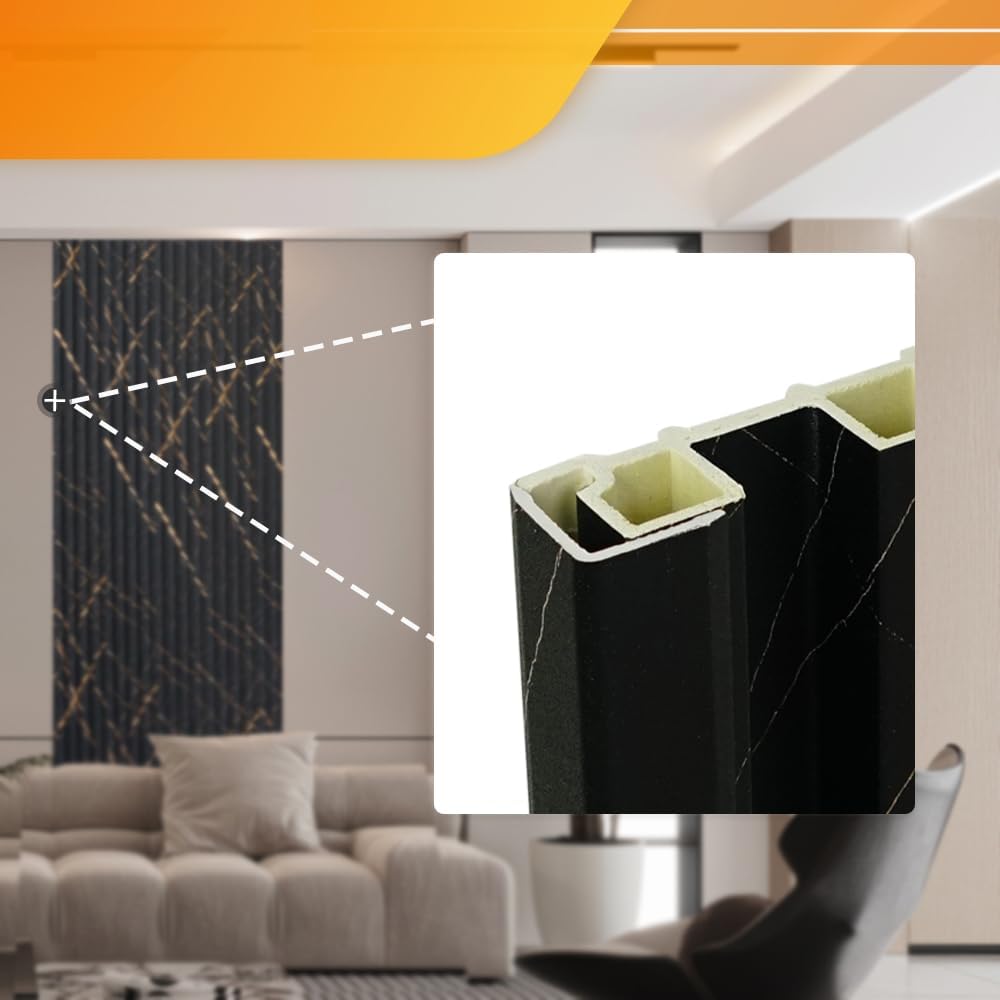 OUZUGIE 8-Pack 57 Inches, WPC Slat Wall Panel Trim,Corner Guard for High Grille (Black Marble)