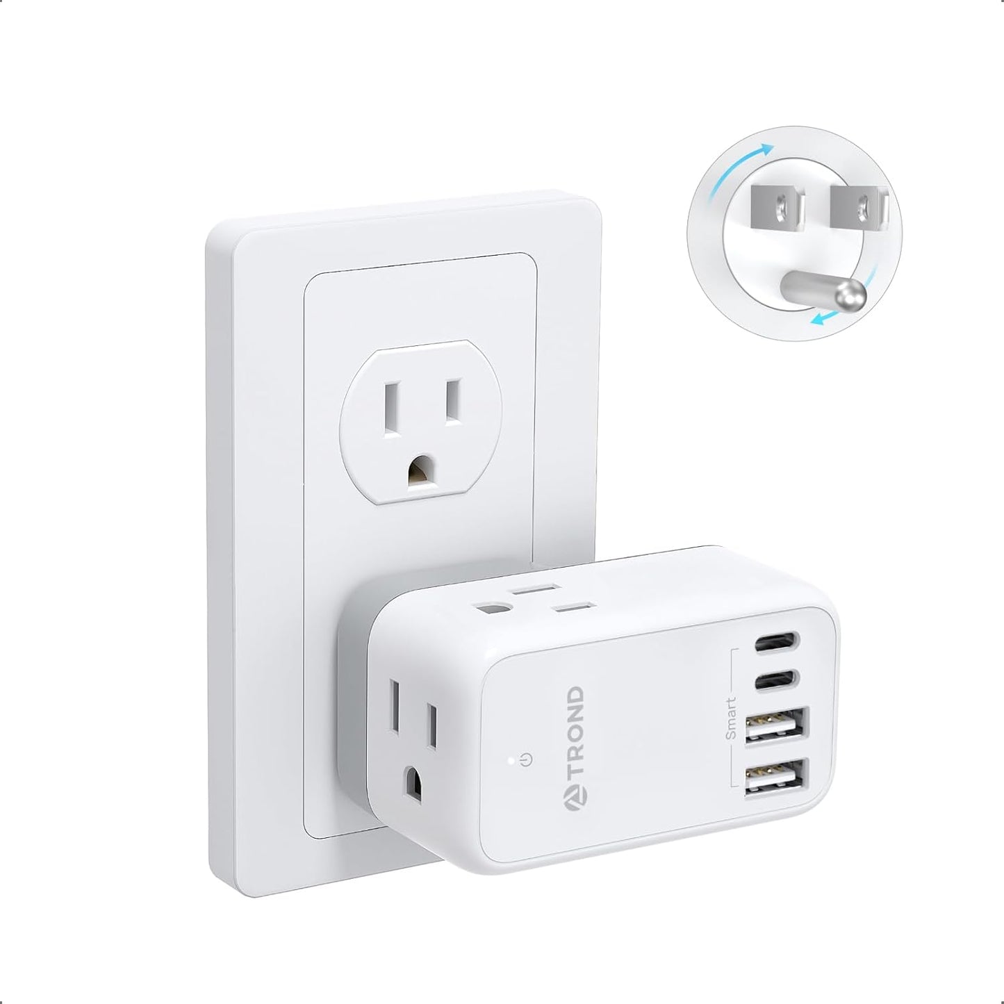 TROND Cruise Power Strip with 360 Rotating Plug, Cruise Ship Essentials No Surge Protector with 4 USB Outlets, Compact for Carnival, Princess, Norwegian, MSC & Major Ship Lines