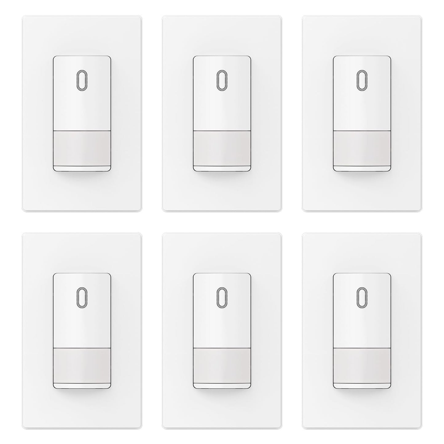 ELEGRP Matte White Single Pole Occupancy Motion Sensor Light Switch, Need Neutral Wire, 120° Sensor Coverage PIR Infrared Motion Activated, for CFL/LED/MLV/INC/HAL/Fan, UL, 6 Pack