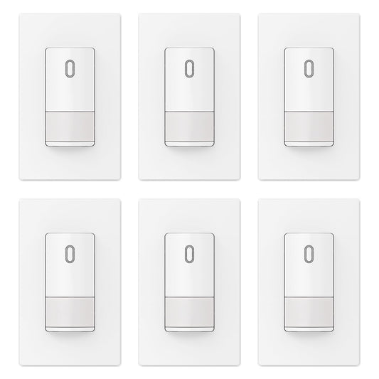 ELEGRP Matte White Single Pole Occupancy Motion Sensor Light Switch, Need Neutral Wire, 120° Sensor Coverage PIR Infrared Motion Activated, for CFL/LED/MLV/INC/HAL/Fan, UL, 6 Pack