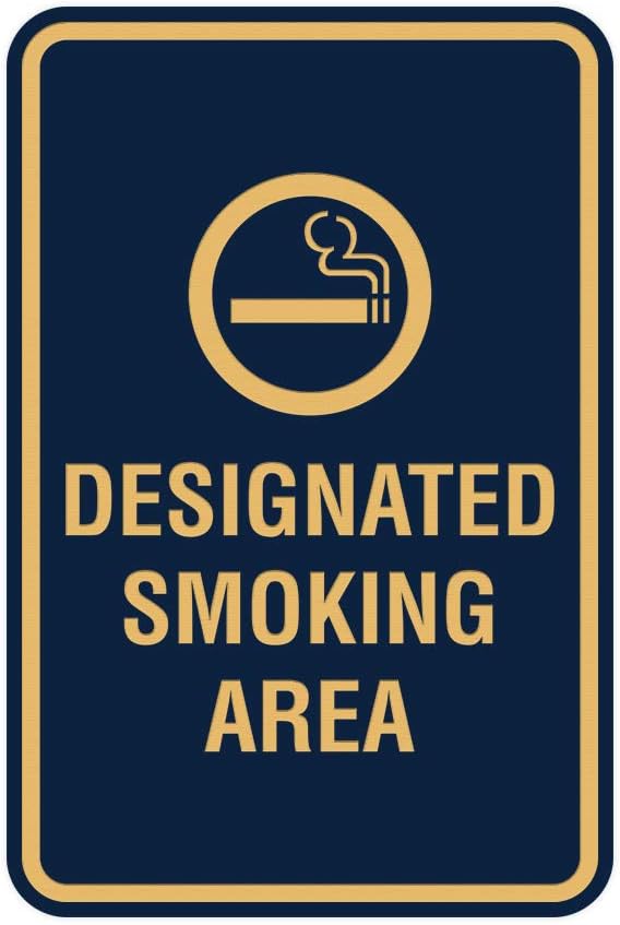 Signs ByLITA Portrait Round Designated Smoking Area Sign with Adhesive Tape, Mounts On Any Surface, Weather Resistant, Indoor/Outdoor Use (Navy Blue/Gold) - Large 2 Pack