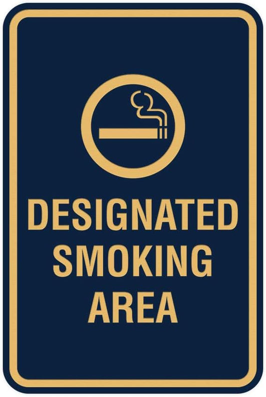 Signs ByLITA Portrait Round Designated Smoking Area Sign with Adhesive Tape, Mounts On Any Surface, Weather Resistant, Indoor/Outdoor Use (Navy Blue/Gold) - Large 2 Pack