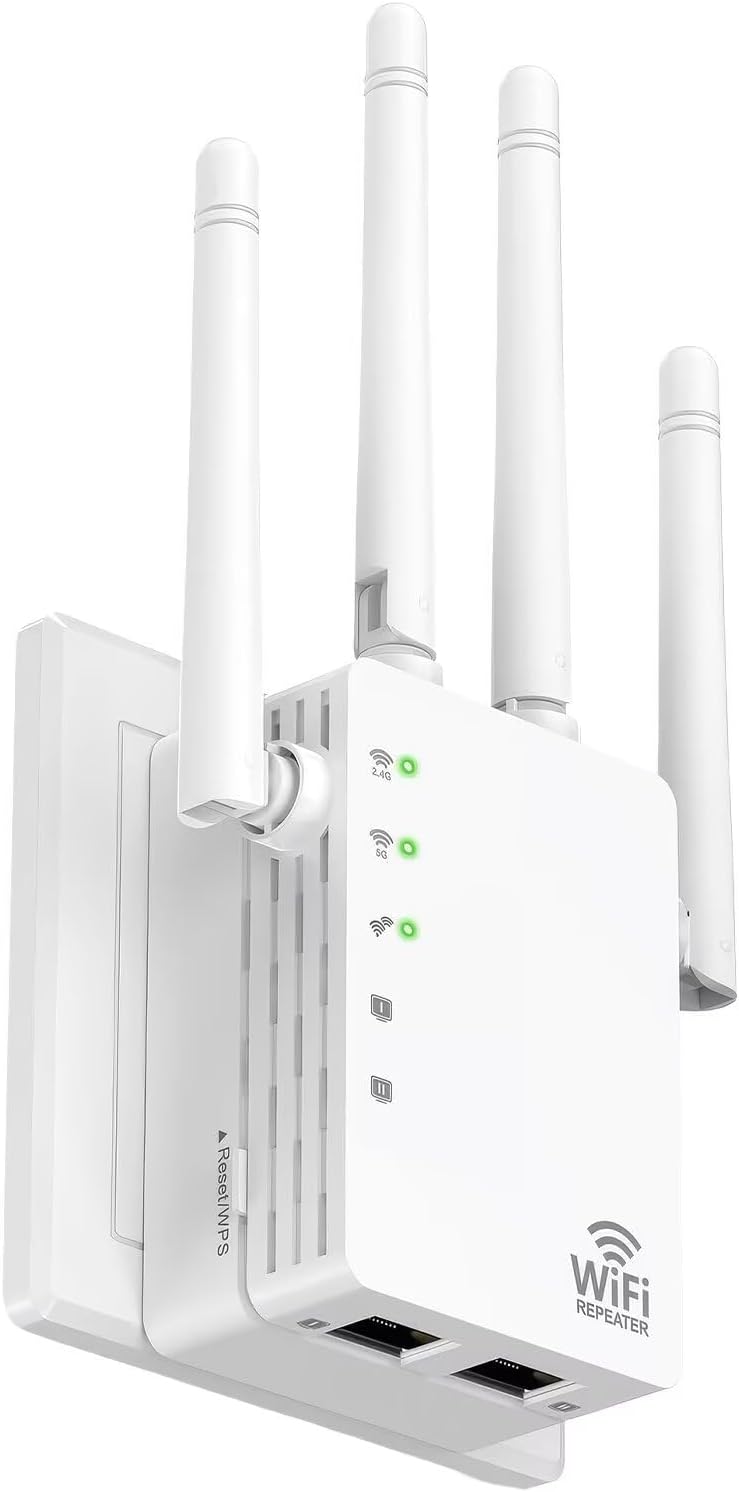 WiFi Extender Signal Booster, Dual-Band 5GHz/2.4GHz 1200Mbps Repeater, Covers Up to 13,888 sq.ft & 150 Devices, Long-Range Internet Booster for Home, Garage, Basement, Outdoor, WPS Easy Setup