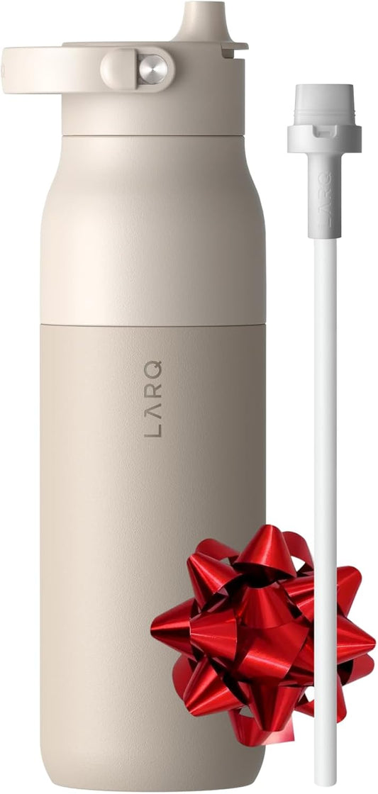 LARQ Bottle Swig Top 34oz - Insulated Reusable Stainless Steel Water Bottle With Built-In Silicone Handle | BPA Free | For Sports, Gym, and Travel | Mojave Dune