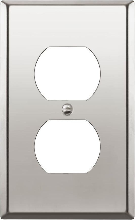 ENERLITES Duplex Receptacle Outlet Metal Wall Plate, Stainless Steel Outlet Cover, Corrosion Resistant, Size 1-Gang 4.50" x 2.76", Stainless Steel 201, 7721-PC, Polished Chrome, Silver