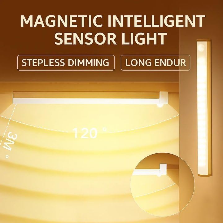 Punch-Free Smart Sensor Magnetic Rechargeable Led Lights, Sensor Magnetic Rechargeable Led Lights, Under Cabinet Lights, for Stairs,Wardrobe,Cabinet (White Light, 30cm/11.8in)