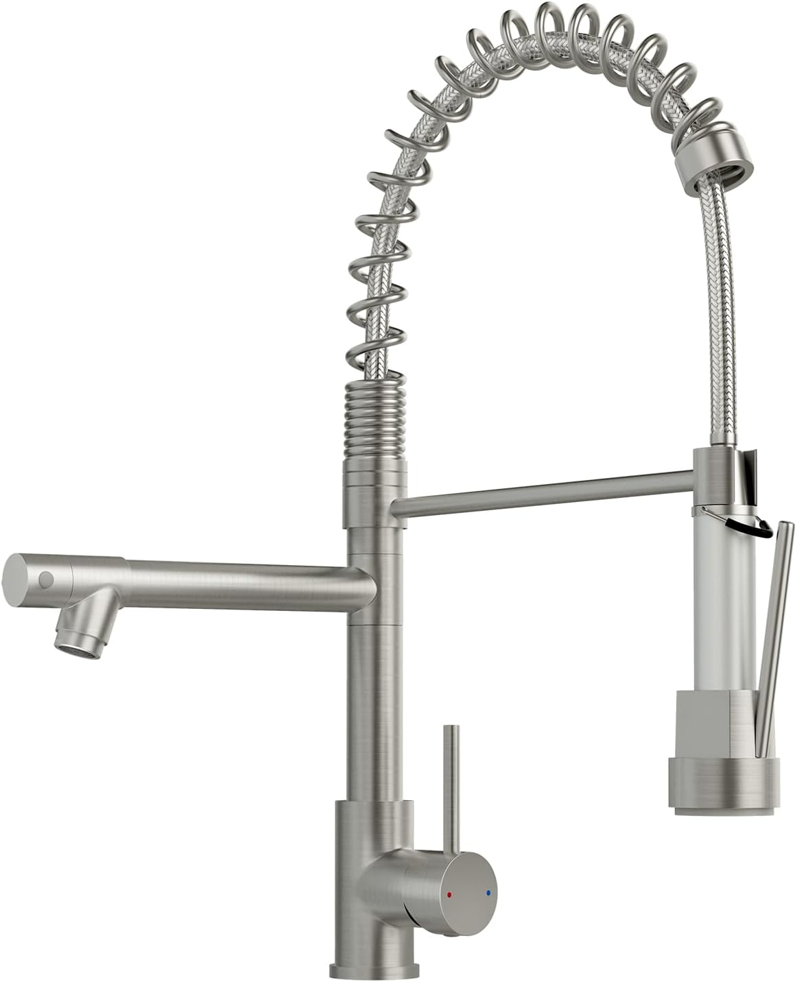 AIMADI Commercial Kitchen Faucet with Dual Spouts, Brushed Nickel Single Handle Stainless Steel Pull-Down Sink Faucet, Suitable for Farmhouse Camper Laundry Rv Bar
