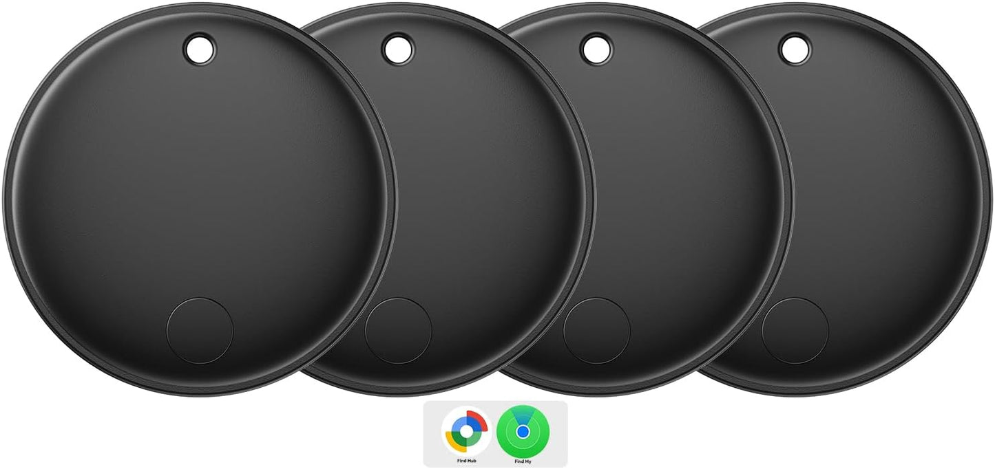 Eelexa Smart Tag Tracker, Dual System Air Tracker Tag for iOS and Android, Compatible with Apple Find My or Google Find Hub Smart Keys Finder Item Locator with Waterproof&Light (Black-4Pack)