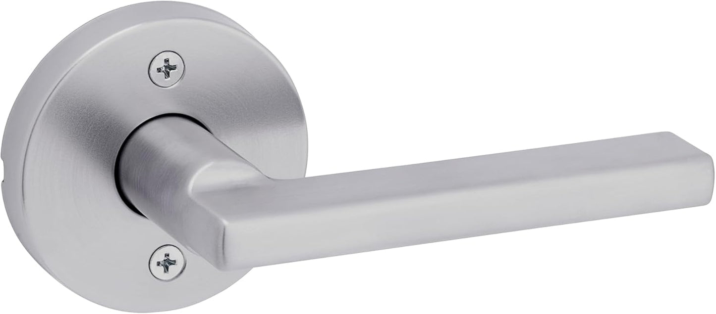 Kwikset Halifax Dummy Door Handle, Single Sided Round Lever for Closets, French Double Doors, and Pantry, Satin Chrome Non-Turning Reversible Interior Push/Pull Lever, with Microban Protection