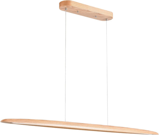 51" 36W Wood LED Linear Pendant Light Fixture Led Dining Room Light Dimmable Hanging Light Fixture for Dining Room Kitchen Island Pool Table Lights Natural Ash