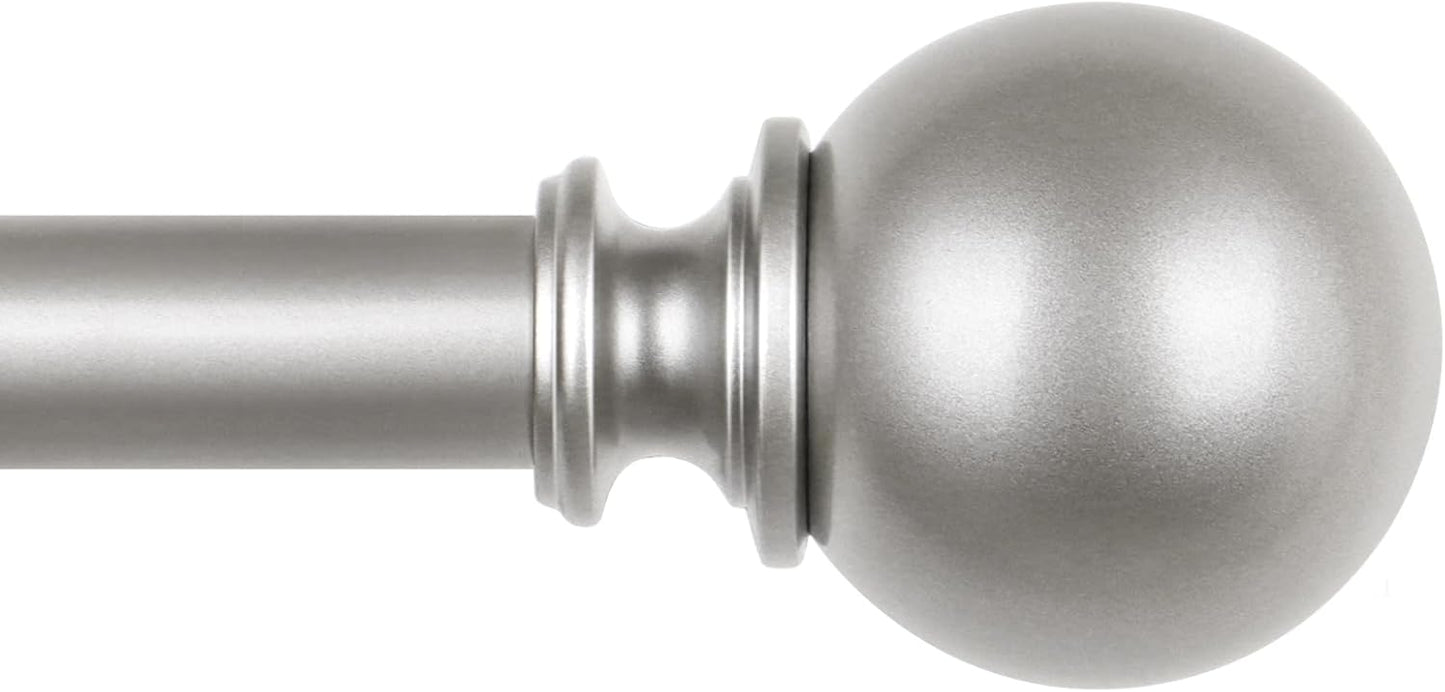 KAMANINA Long Curtain Rods for Windows 66 to 120 Inches (5.5-10ft), Silver Heavy Duty Curtain Rod, 7/8 Inch Decorative Drapery Rod with Round Finials