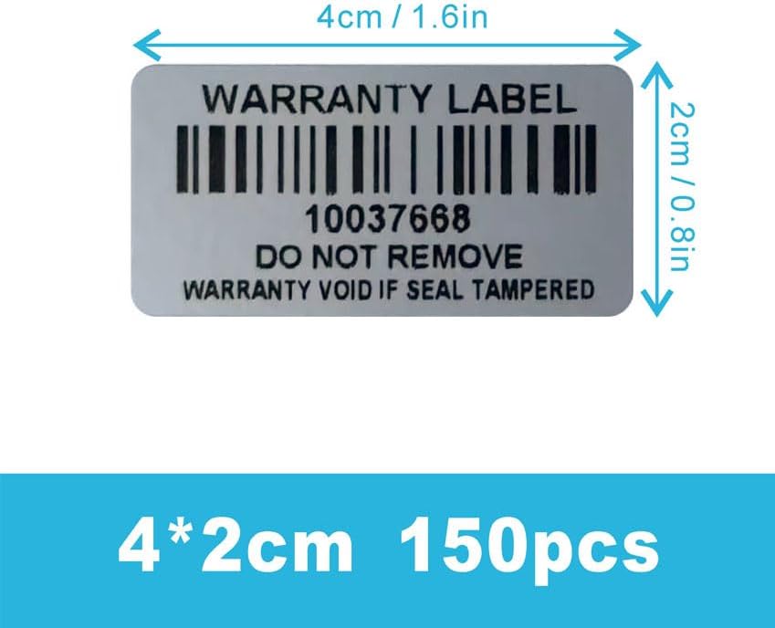 Tamper Evident Proof Barcode Stickers with Individual Serial Number Security Warranty Void Sticker,Sealing Label for Package(150pcs 1.6x0.8 inches,Matte Silver)