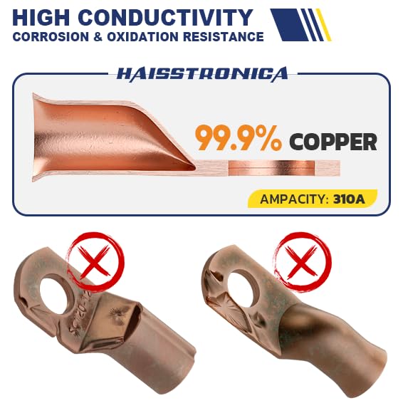 haisstronica 10pcs 3/0 AWG - 5/16"(M8) Tinned Copper Battery Lugs, Heavy Duty Wire Lugs with 10pcs 3:1 Adhesive Heat Shrink Tubing, 000 Gauge Wire Lugs, Tinned Copper Battery Cable Ends