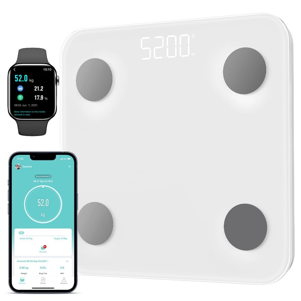 Smart Scale for Body Weight, Digital Bathroom Scale for Weight Fat BMI Muscle Mass Body Composition Analyzer, Larger Platform, Bluetooth Highly Accurate Weighing Machine 400lb (White 2403)