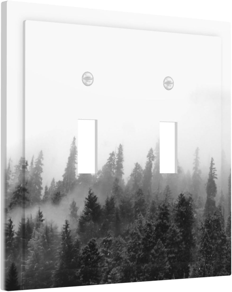 Decorative Switch Plates Fores Black White Landscape Misty Woods 2 Gang Double Toggle Outlet Light Switch Cover Wall Plate Electrical Faceplate For Farmhouse Cabin Decor