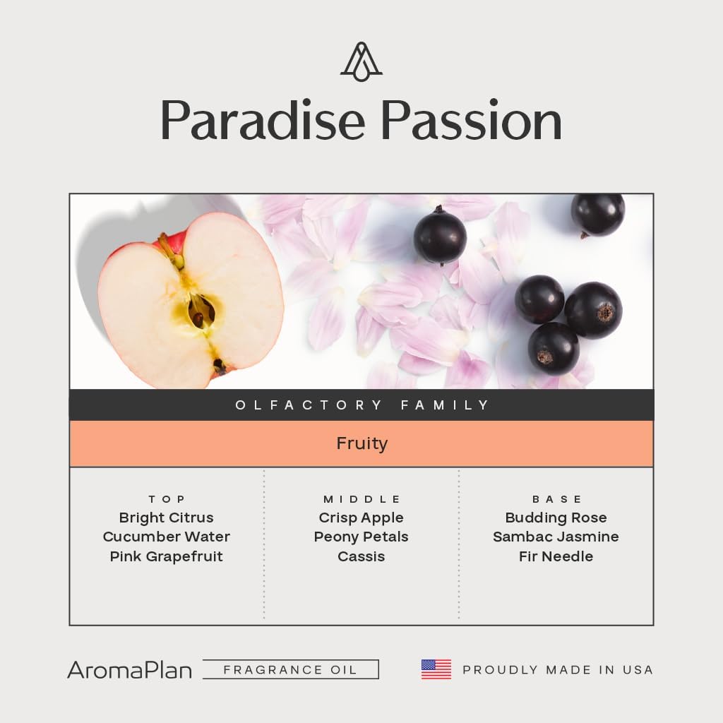 AromaPlan Hotel Scents, Paradise Passion 5 Fl Oz (148ml)- Home Luxury Aroma & Hotel Diffuser Oil-Hotel Diffuser Oil for Aromatherapy- USA Made, Bigger Bottle, Bolder Aroma & Longer Lasting