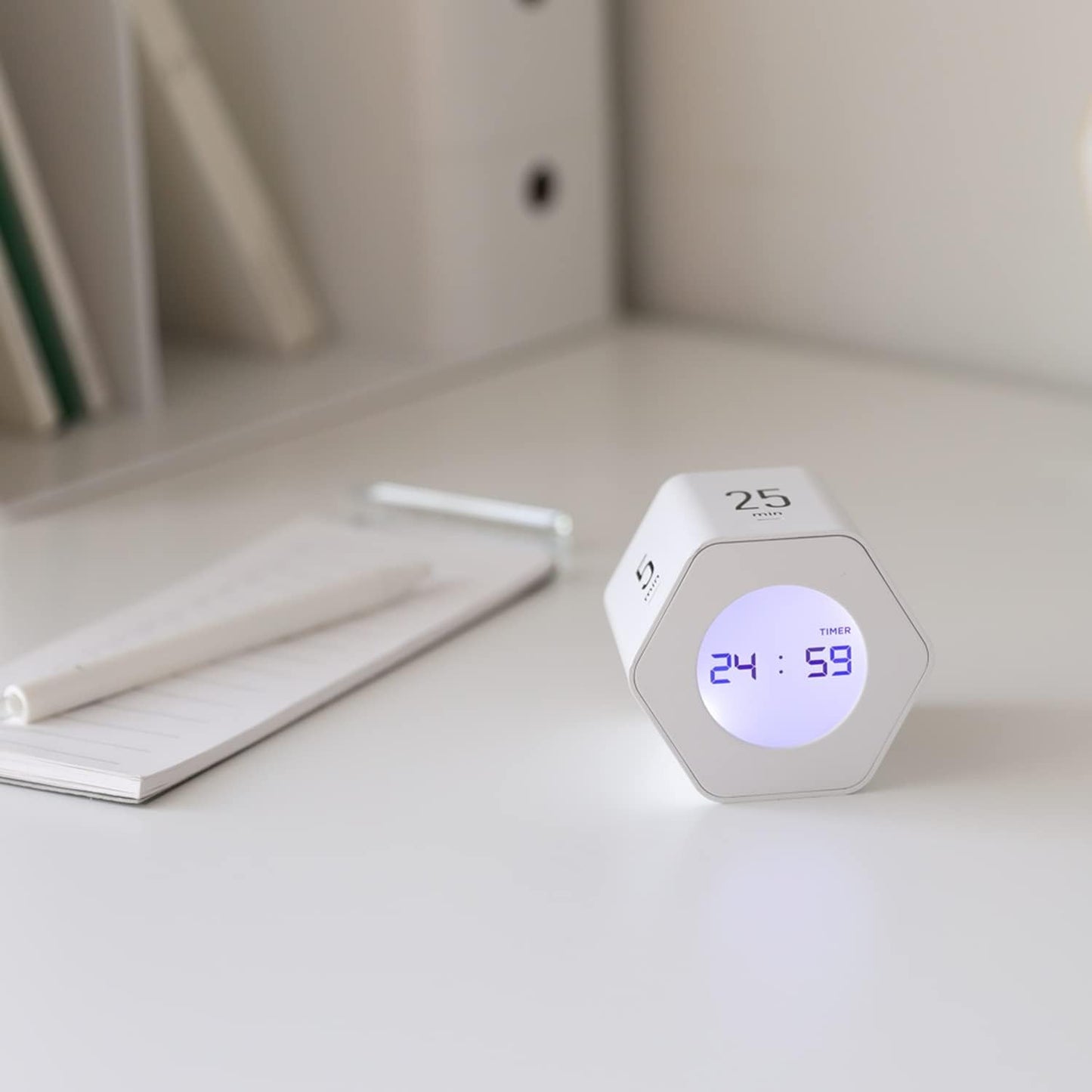 mooas Multi-Hexagon Clock Cube Timer, Digital Clock Time Timer, Pomodoro Timers, Backlit Display 12/24H Mode Count up & Countdown, Rotating Various time presets ideal for Classroom Gym Kitchen (White)