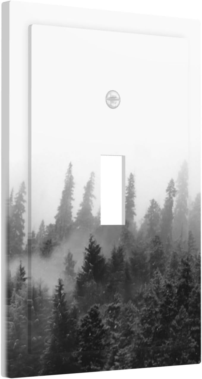 Decorative Light Switch Cover Fores Black White Landscape Misty Woods 1 Gang Single Toggle Device Electrical Faceplate Switchplates Decorator Outlet Wall Plate For Farmhouse Cabin Decor