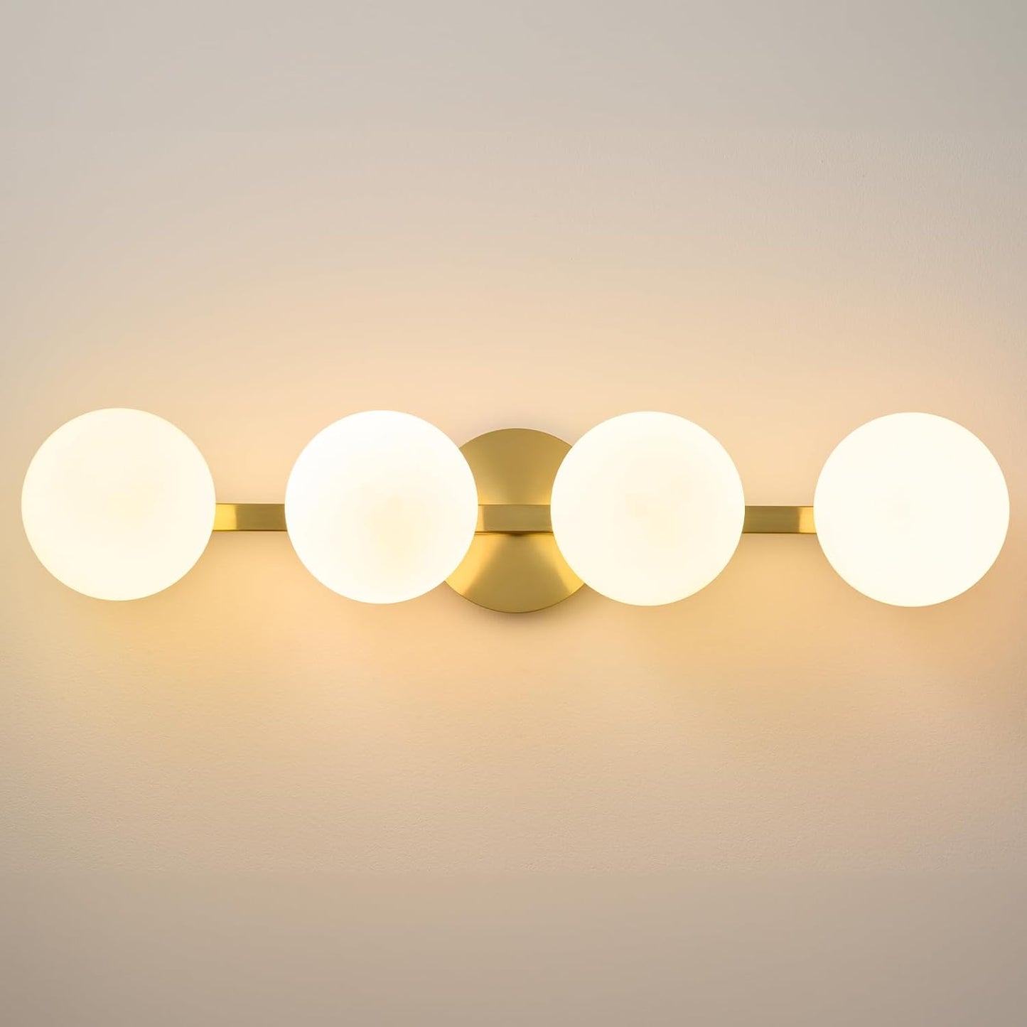 Bathroom Vanity Mirror Light Fixtures: 4 Lights Bath Wall Sconce Lighting - Brass Gold Vanity Lights with Milk Glass Shade - Modern Minimalist Makeup Light Fixture Above Mirror for Hallway E26 Base