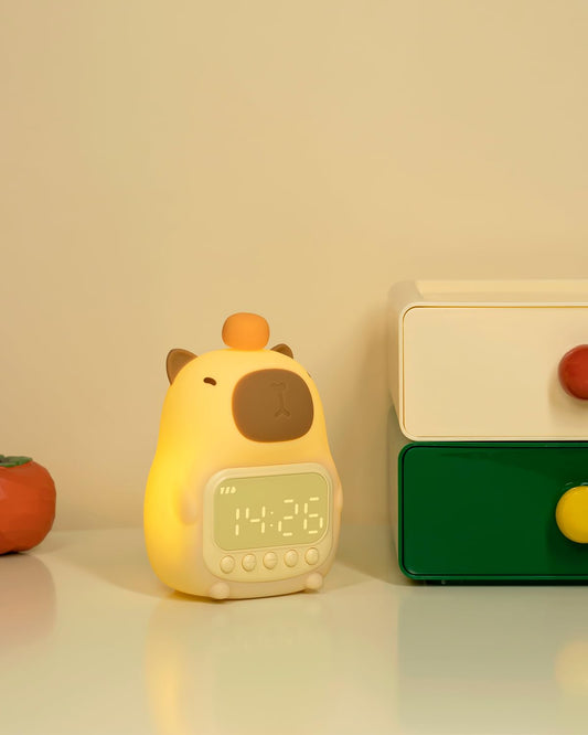 Capybara Alarm Clock with Night Light for Kids, Cute Toddler Alarm Clocks for Bedrooms Ok to Wake Clocks for Girls and Boys, Rechargeable Silicone Animal Tabletop Lamp for Kid