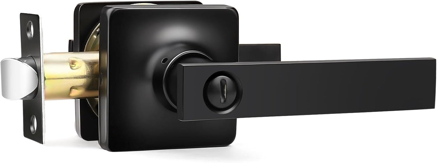 GOBEKOR 8 Pack Interior Door Handles Matte Black Privacy Door Levers Square Bedroom Door Handles with Lock Privacy Door Levers Bathroom Lever