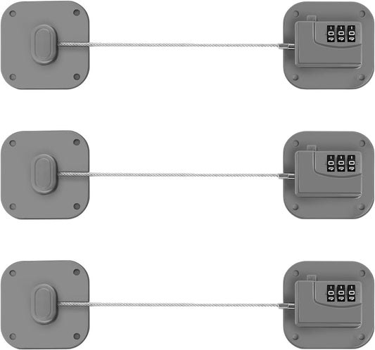 Refrigerator Lock, Heavy Duty Fridge Lock, Combination Lock for Refrigerator Cabinets, Drawers, Safety, Easy Install No Keys Needed (Grey-3Pack)