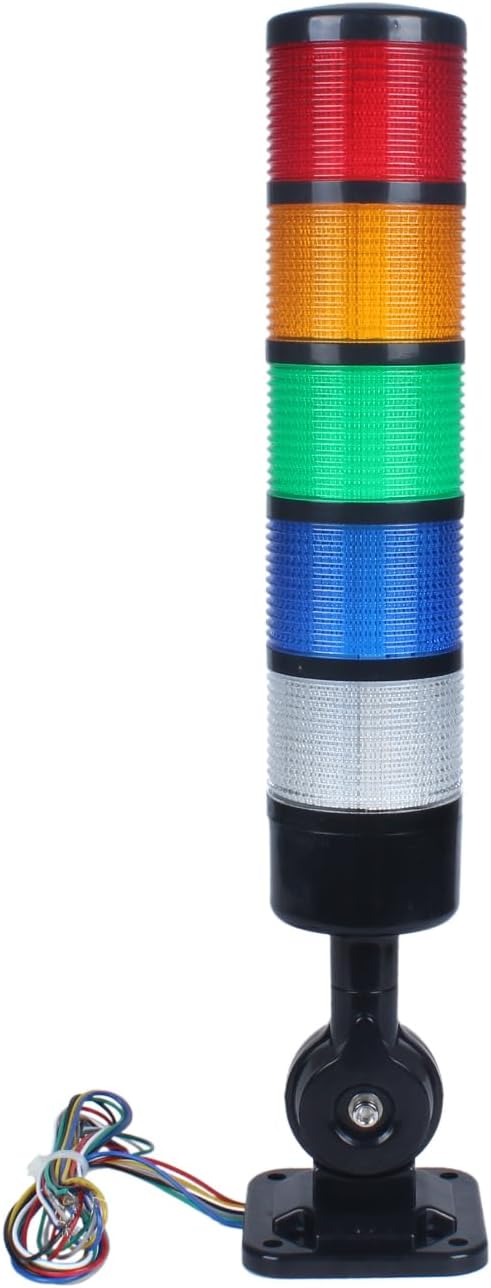Led Signal Tower Stack Lights, Industrial Signal Warning Lights, Column Tower Lamp with Rotatable Base, Steady/Flashing Switchable,12V 24V DC(5-Layer, with Buzzer) Black