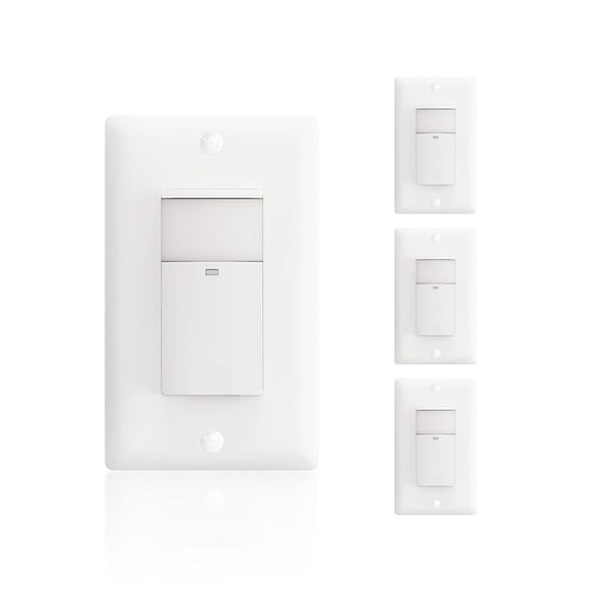 ECOELER PIR Motion Sensor Light Switch, Occupancy Motion Detector Wall Switch with Sensitivity & Delay Adjustable, Neutral Wire Required, Single Pole, for Hallway, Bathroom, Storage Room, 4 Pack