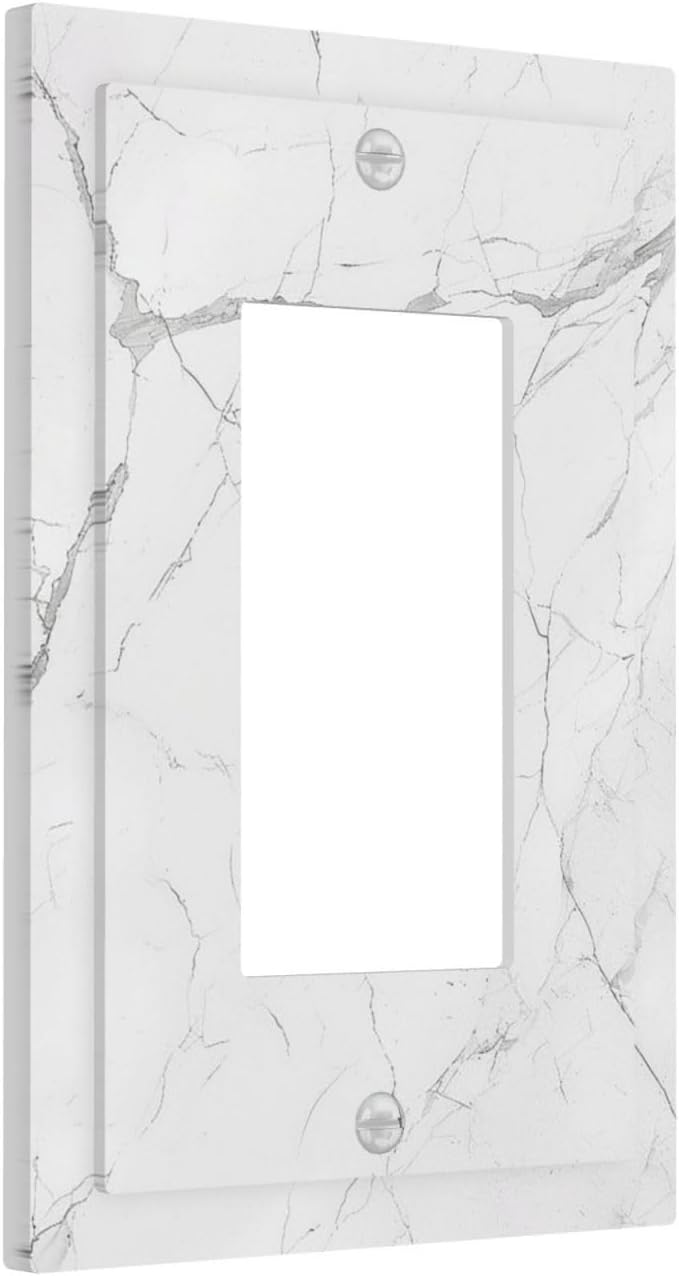 Decorative Outlet Covers White Grey Abstract Modern Marble 1 Gang Single Rocker Light Switch Cover Plate Wall Plates GFCI Faceplate for Bathroom Kitchen Decor