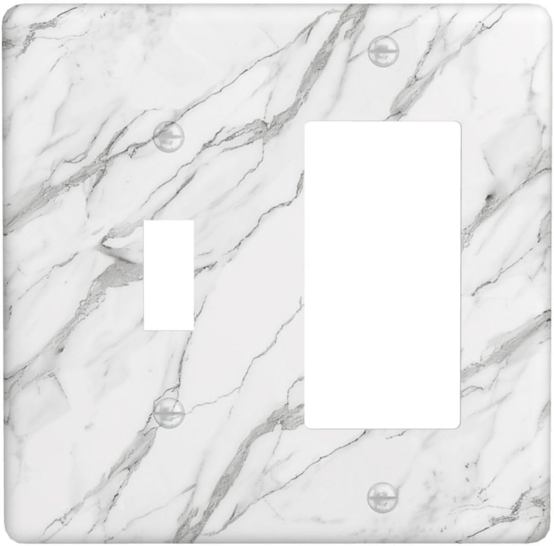 Decorative Outlet Covers Modern Grey Marble Texture 2 Gang Light Switch Cover Plate Single Toggle 1 Rocker Wall Plates for Electrical Outlets Switch Plate Covers for Bedroom Home Decor