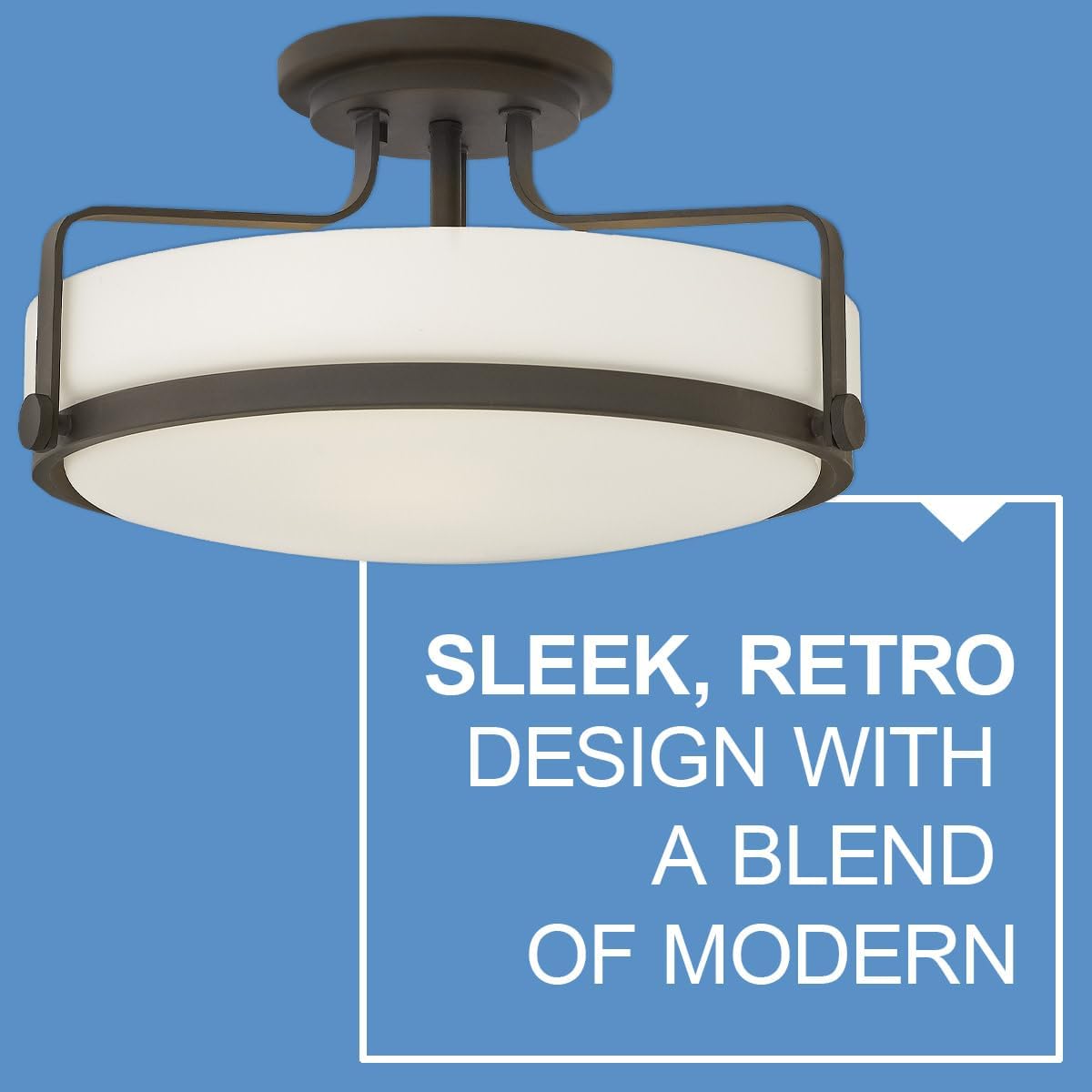 Hinkley Harper 3643OZ Large Semi-Flush Ceiling Light - Sleek, Retro Style - Oil Rubbed Bronze + Etched Opal Glass