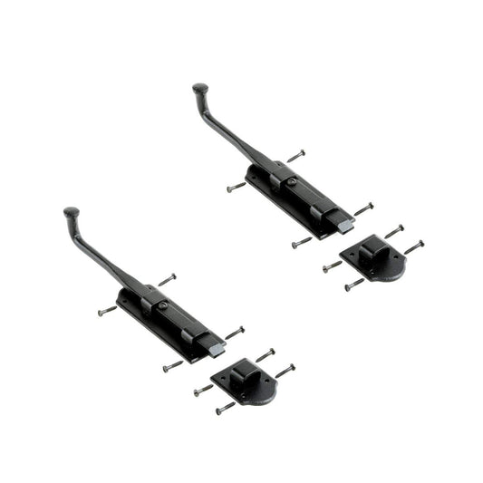 Renovators Supply Manufacturing Slide Bolt Latch 9 in. Black Iron Ball Tip Style Slide Bolt with Mounting Hardware Pack of 2