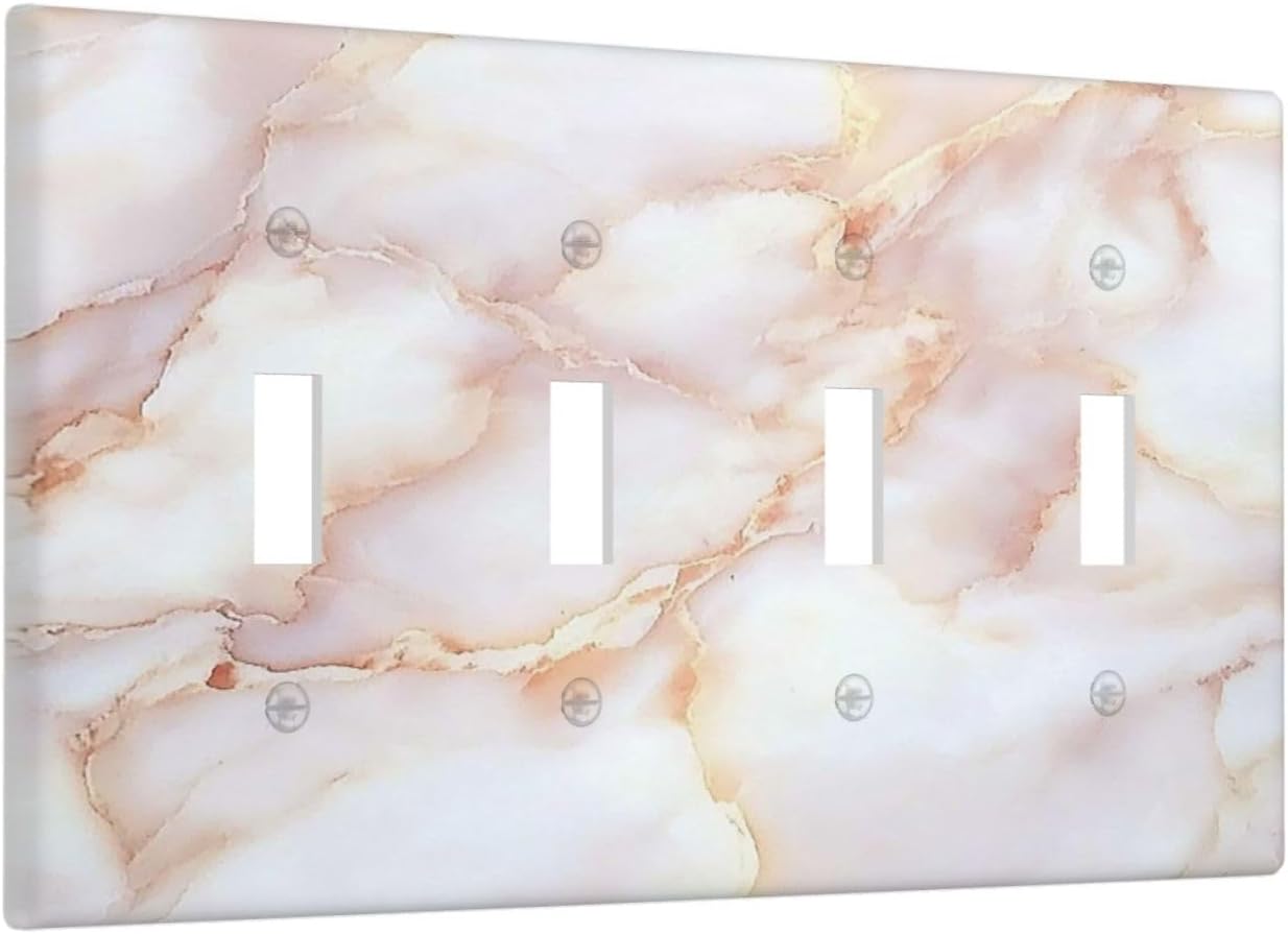 Light Switch Covers Pink Jade Marble Granite Quad Toggle Electrical Faceplate 4 Gang Wall Plate Decorative Switch Plates For Bathroom Kitchen Decor
