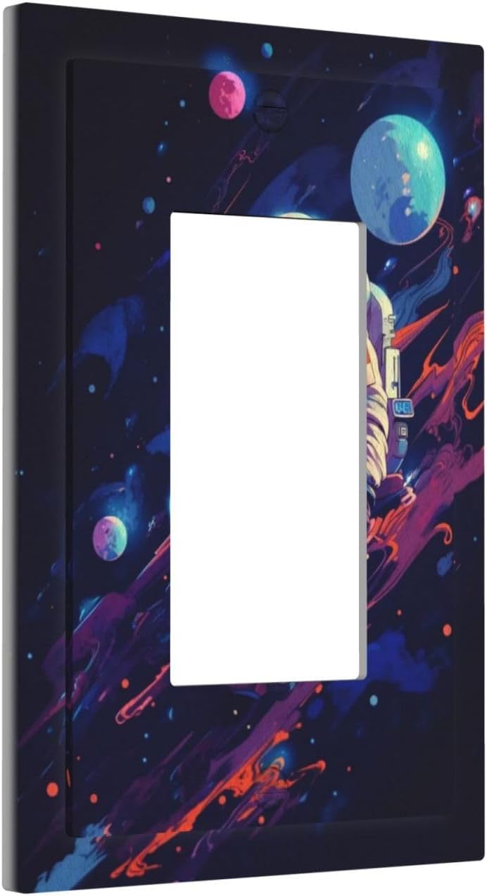 Decorative Outlet Covers Purple Space Astronaut Planet 1 Gang Single Decora GFCI Device Light Switch Covers Plate 1 Rocker Wall Plate Jumbo Face Plate for Bedroom Home Decor