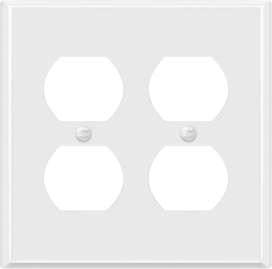 ENERLITES Double Duplex Receptacle Metal Wall Plate, Corrosion Resistant, Standard Size 2-Gang 4.50" x 4.57", Powder Coated Stamped Steel, 7722-WG, White Gloss
