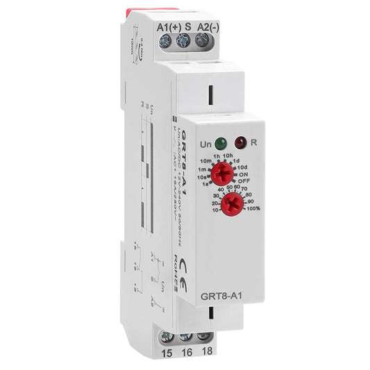 Delay On Time Relay 16A, Delay On Timer Relay GRT8 A1 Voltage Range AC DC 12V to 240V DIN Rail Electronic Relays of Wide Time Delay Range for 0.1 Seconds to 10 Days