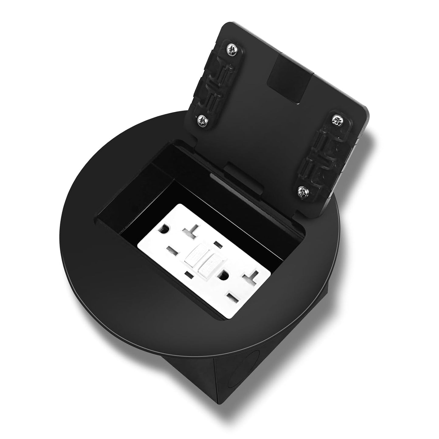 KYHSHJ Recessed Circular Floor Socket Kit with2* 20 Amp Stainless Steel GFCI Tamper Receptacle Outlet,Corrosive Resistant Hardware，Black