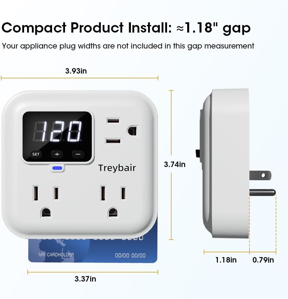 Surge Protector 3-Outlet Power Strip w/Advanced Voltage Protection, 80V-140V Power Surge Protectors for Refrigerator, TV, Computer | LED Display Voltage Monitoring Fireproof UL94V-1