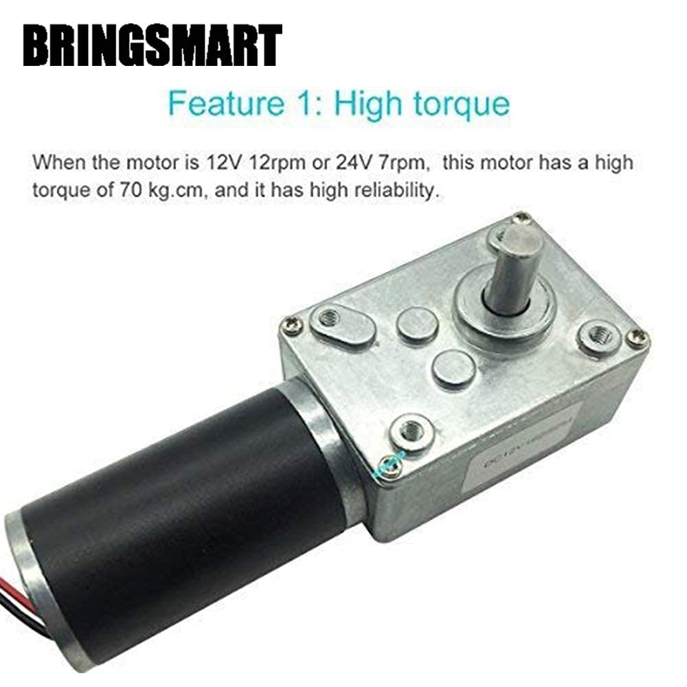 BRINGSMART 24V 5rpm DC Worm Gear Motor 70kg.cm Self-Locking Reversed Mini Turbine Geared Motor for DIY Robot Rotating Table Door Lock Curtain Machine