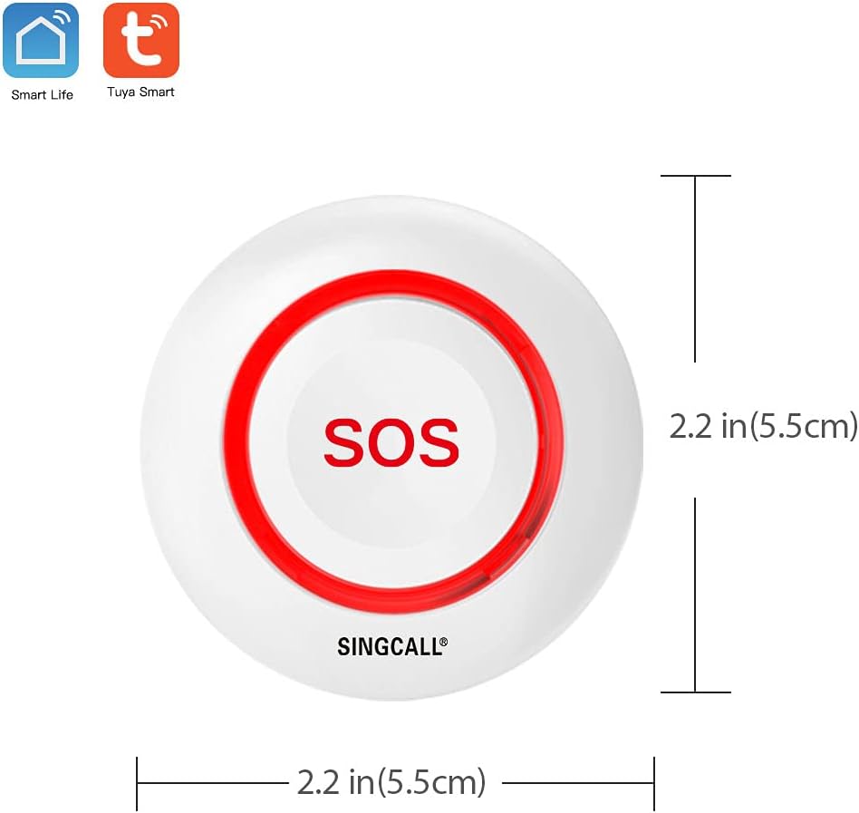 SINGCALL Caregiver Pager Panic Button Emergency Call Button for Elderly Alarm Bell Medical Alert Calling System for Seniors Waterproof Tuya Smart 1 SOS Button 1 Plugin Receiver (only 2.4GHz WiFi)